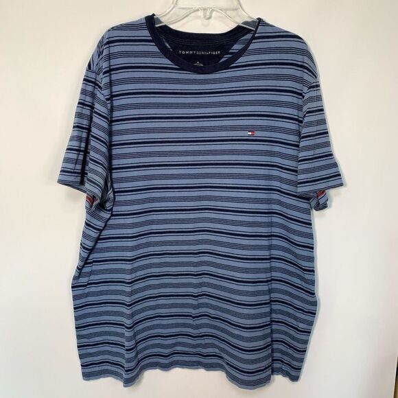 Tommy Hilfiger Men's Striped Crew Neck Short Sleeve T-Shirt Blue Size Medium - Picture 1 of 6